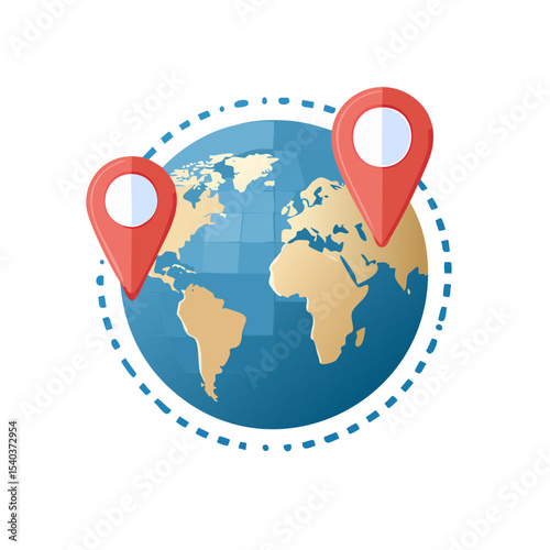 Global Location Pins on World Map for International Business or Travel Destination Concepts Global Reach and Worldwide Connections