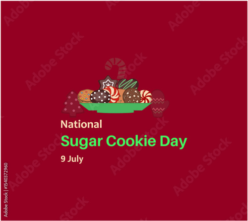 National Sugar Cookie Day event food banner. Gingerbread man drawing. Christmas decorated gingerbread cookies icon set vector. many pieces of cookies. July 9th, vector illustration.