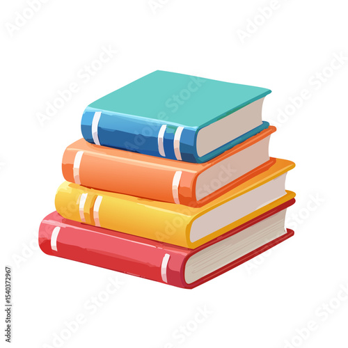 Stack of Four Colorful Books, Education and Knowledge Concept, Academic Subjects