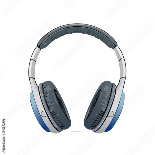 Gray and Blue Over-Ear Headphones Illustration Against Black Backdrop for Listening Music Podcasts Audiobooks