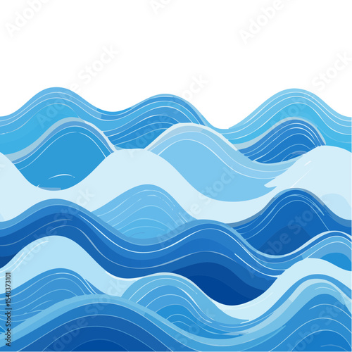 Stylized Blue Water Waves Background with White Lines Illustration, Sea Ocean Vector Art