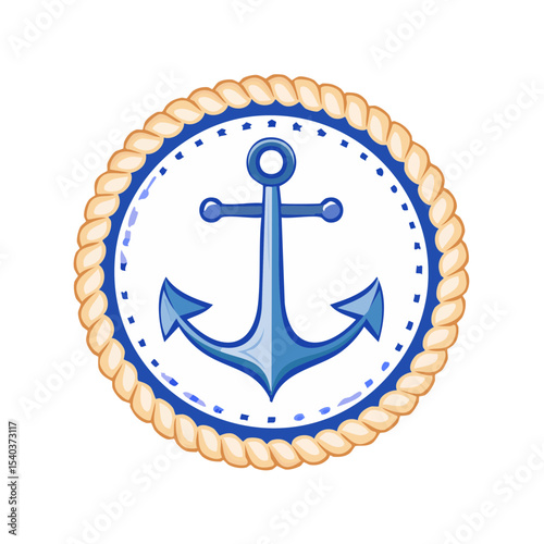 Nautical Anchor Symbol Surrounded by Rope Circular Design Graphic Element