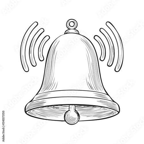 Ringing bell graphic with sound waves on a black background illustration