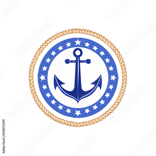 Nautical Anchor Emblem Illustration with Stars and Rope Border Marine Symbol