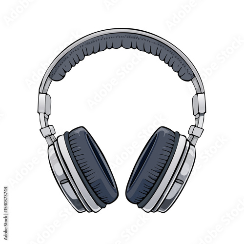Stylish Over Ear Headphones Illustration for Music Listening and Audio Entertainment on Black Background