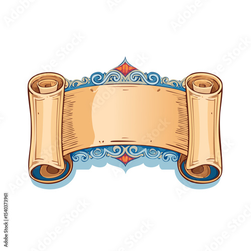 Ornamental Scroll Banner Illustration, Decorative Frame with Space for Text, Antique Paper