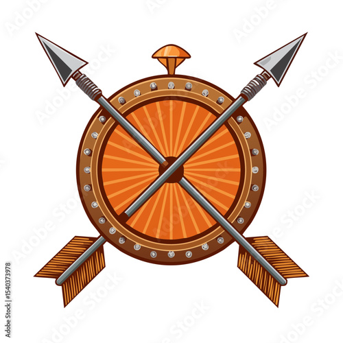 Ancient Warrior Shield and Arrows Illustration Defense Strategy Power Concept Isolated Icon Battle Protection Target Weaponry