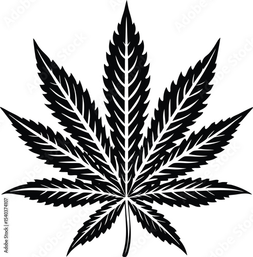 Cannabis Leaf Detailed Black and White Illustration