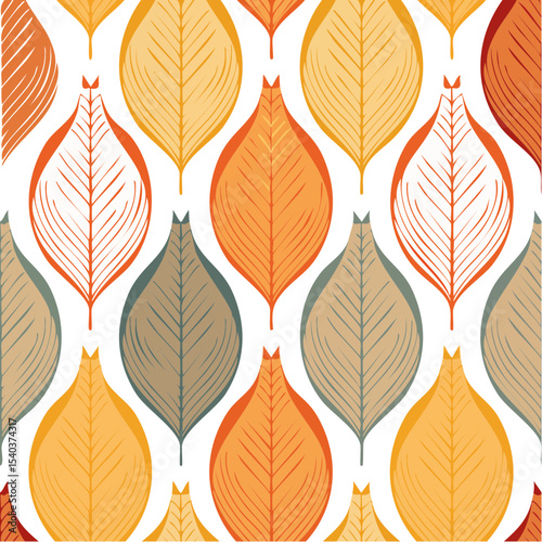 Seamless Autumnal Leaf Pattern Repetition with Warm Colored Leaves on a Black Background for Textile Prints and Wrapping Paper Design