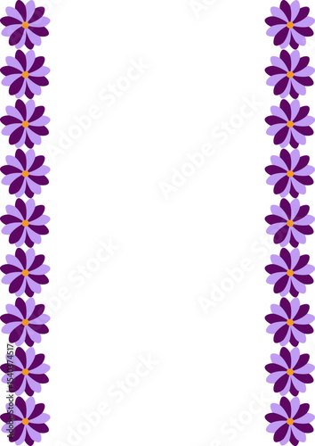 Elegant vector frame design featuring a vertical arrangement of stylized purple and lavender flowers, perfect for invitations, cards, or web banners.