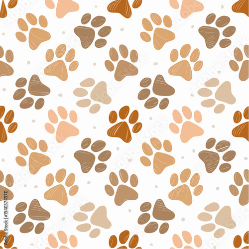 Seamless Paw Prints Pattern in Earth Tones Background  Animal Footprints  Pet Lover Design  Playful Repeat Pattern for Textile or Decor
