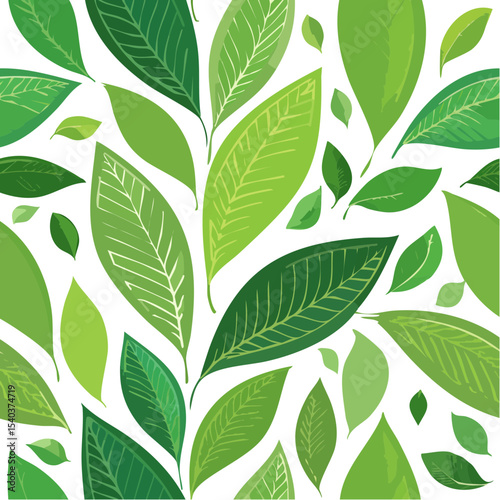 Botanical Vector Pattern of Green Leaves on Black Background Ecology Nature Illustration Design Lush Foliage Backdrop