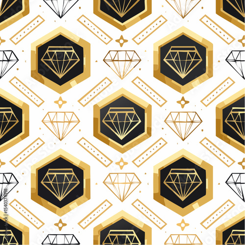 Luxury Diamond Pattern with Gold Accents Glamorous Geometric Repeating Design
