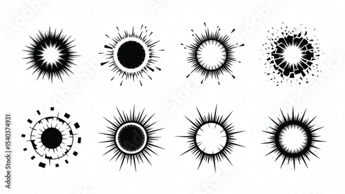 Six different black and white city skyline illustrations on a white background in a grid pattern