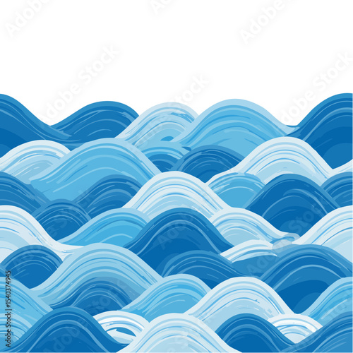 Abstract wavy sea landscape painting blue ocean background artistic brush strokes illustration dynamic water surface design creative graphic pattern