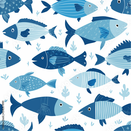 Whimsical Fish Pattern Playful Aquatic Life Seamless Background Sea Animals Ocean Theme Children Illustration