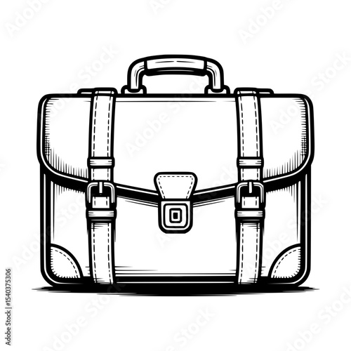 Classic leather briefcase illustration with detailed straps and buckles