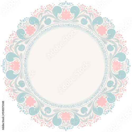 Wallpaper Mural Ornamental Frame Design with Floral Motifs and Pastel Colors, Decorative Vector Circle, Graphic Element Torontodigital.ca