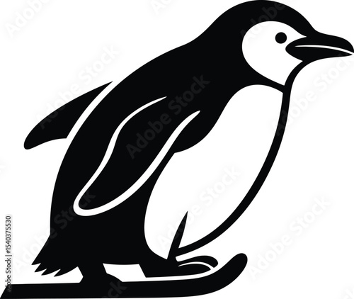 Skiing Penguin A Black and White Illustration of a Penguin on Skis