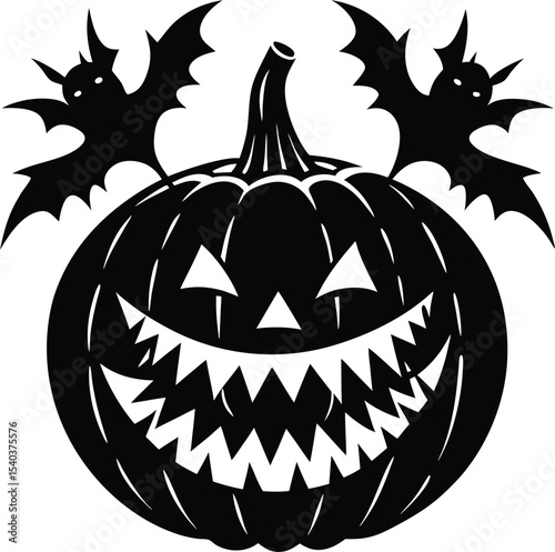 Spooky Halloween Pumpkin with Bats A Ghastly Illustration