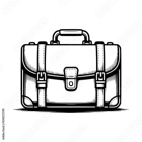 Classic leather briefcase illustration with detailed straps and buckles