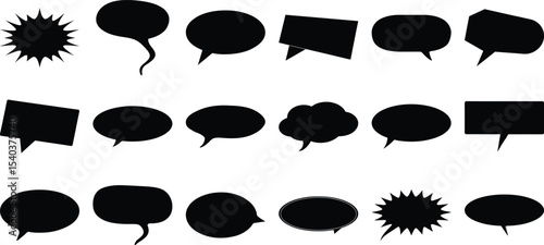 Silhouette speech bubble vector set. Simple flat design. text box and message icon collection. Dialogue Box vector illustration.