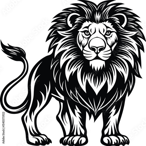 Majestic Lion A Powerful Black and White Illustration