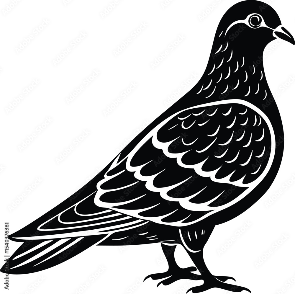 Fototapeta premium Elegant Black and White Pigeon Illustration A Classic Bird Design