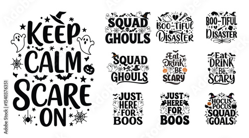 Funny Halloween SVG Bundle - Keep Calm Scare On and Spooky Typography Designs