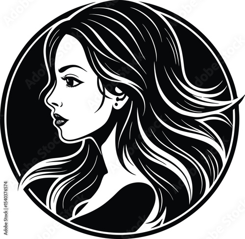 Elegant Woman Profile A Black and White Illustration of Feminine Beauty