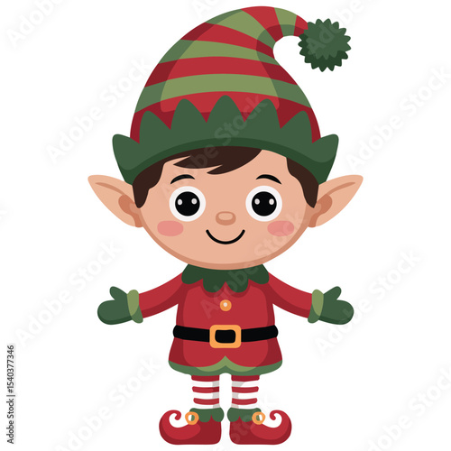 Christmas boy elf flat vector isolated white background