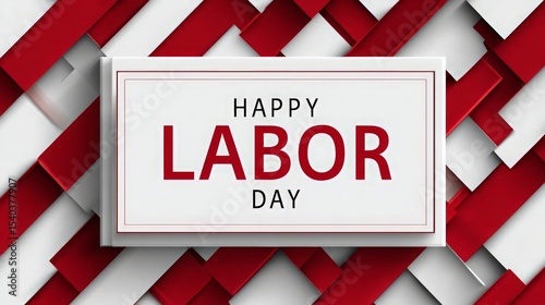 Labor Day Greeting Card with Red and White Geometric Background