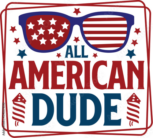 All american dude design with sunglasses isolated on transparent background