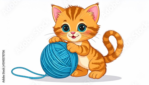 Adorable Kitten Playing with Yarn Ball