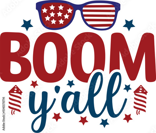Boom yall design with sunglasses isolated on transparent background
