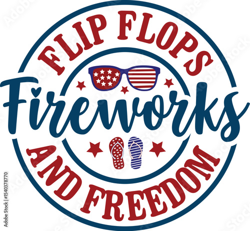Patriotic flip flops fireworks and freedom design isolated on transparent