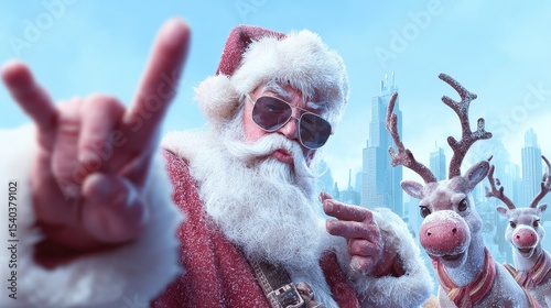Cool Santa Selfie with Reindeer Christmas Cheer