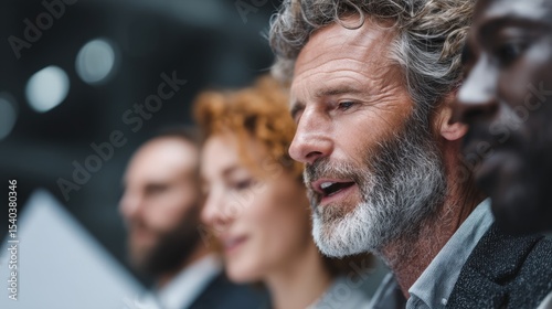 Predictive AI for Commerce Focused business team of diverse professionals listening intently du meeting session. Automated Decision Making AI