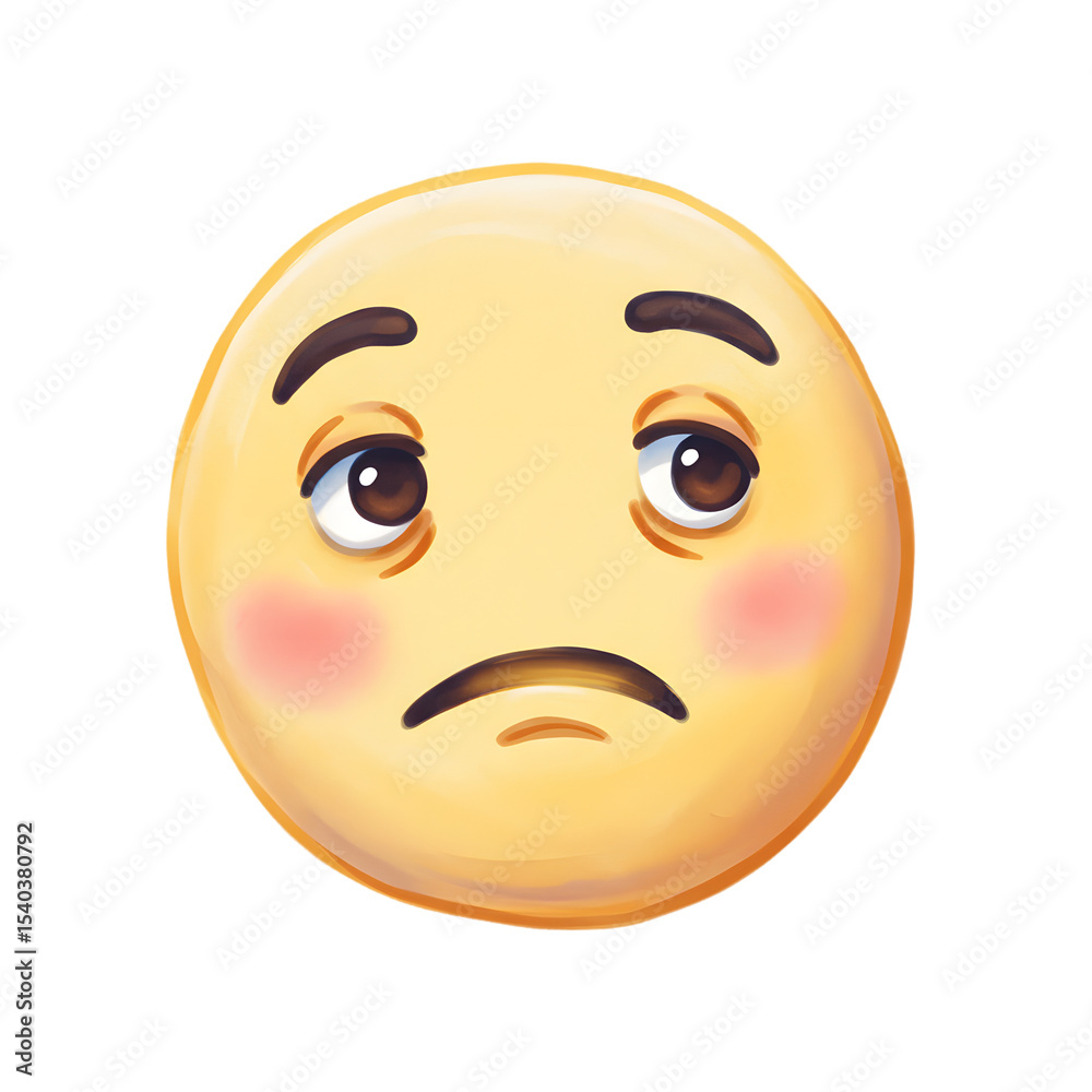 Fototapeta premium Disappointed Emoji Illustration: Cute, Sad Face Expression watercolor png isolated transparent background