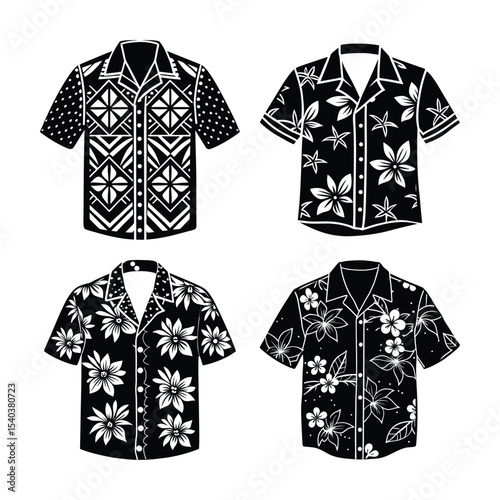 A Hawaiian shirt bundle silhouette white background