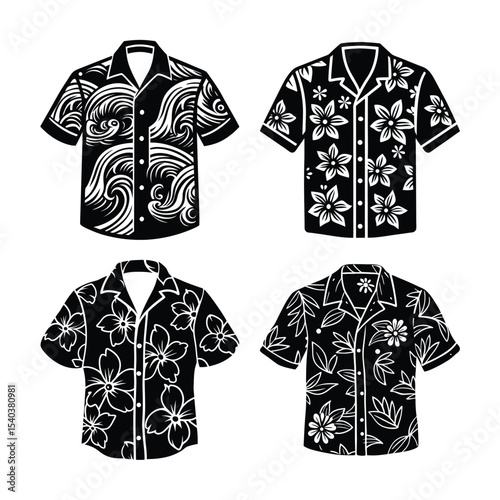A Hawaiian shirt bundle silhouette white background