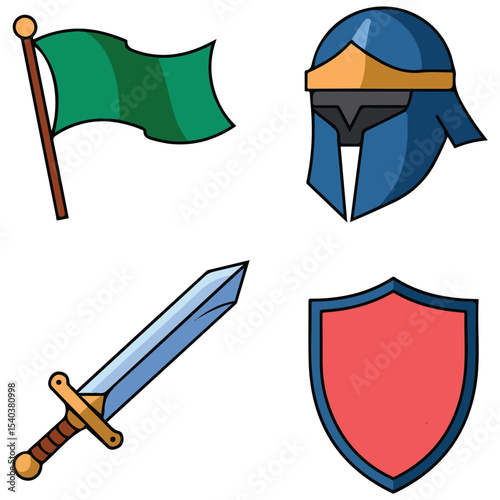 Warrior helmet sword shield vector isolated white background