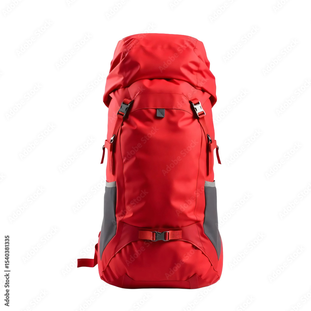 Fototapeta premium Red mountain backpack isolated on transparent background