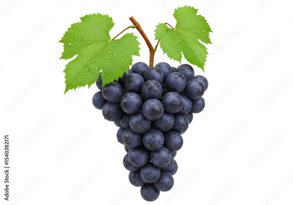 Fototapeta premium Isolated Fresh Black Grapes Bunch with Water Droplets