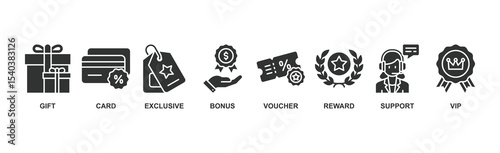 Loyalty program banner web icon vector illustration concept with icon of gift, card, exclusive, bonus, voucher, reward, support, vip.