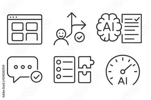 Icons of Modern Education. Line style icons of new education formats: adaptive learning module, personalized path icon, AI content