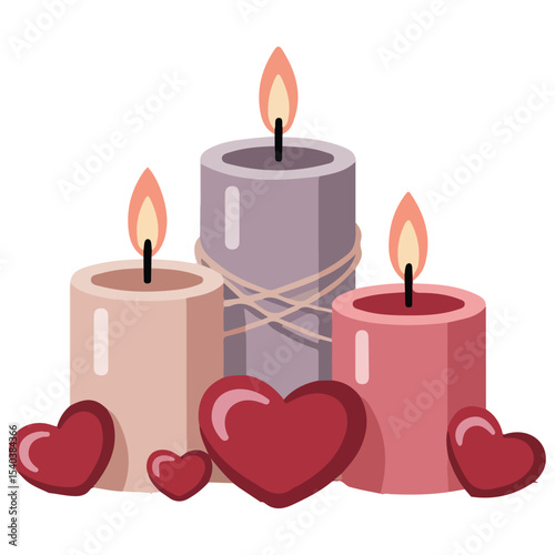 Candles hearts valentine decor vector isolated white background