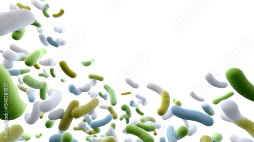 Vibrant Microbial Galaxy: An abstract macro photograph showcases a dynamic cloud of bacteria cells in a mesmerizing display of color, shape, and scientific wonder. 