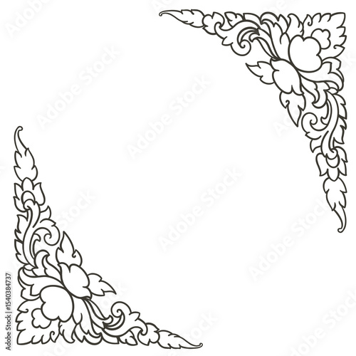 Thai pattern, Thai pattern frame, vintage modern border, grunge banner border, wedding border design, wedding decoration, isolated on white background