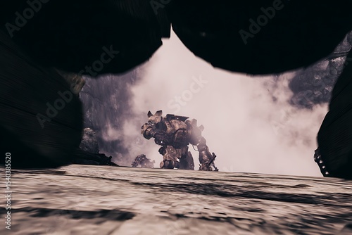 Mechs emerge from the mountain pass